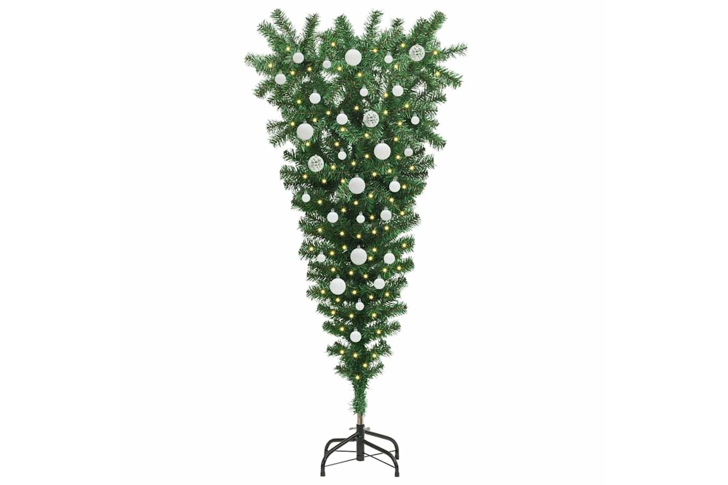 Vidaxl Upside-down Artificial Pre-lit Christmas Tree With Ball Set-3
