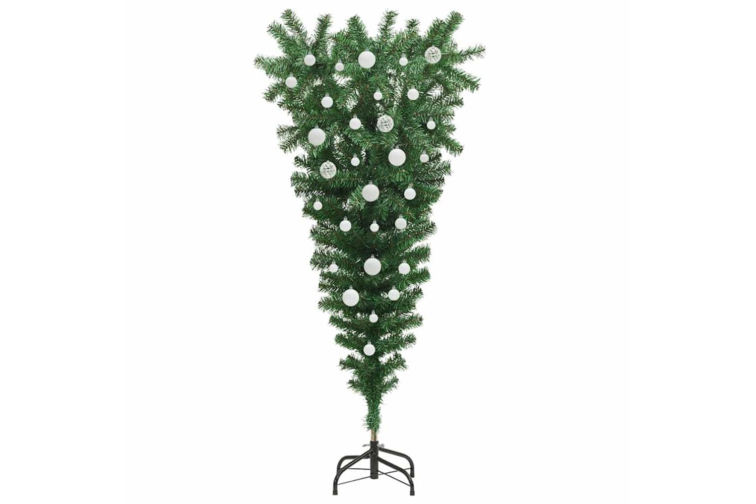 Vidaxl Upside-down Artificial Pre-lit Christmas Tree With Ball Set-4