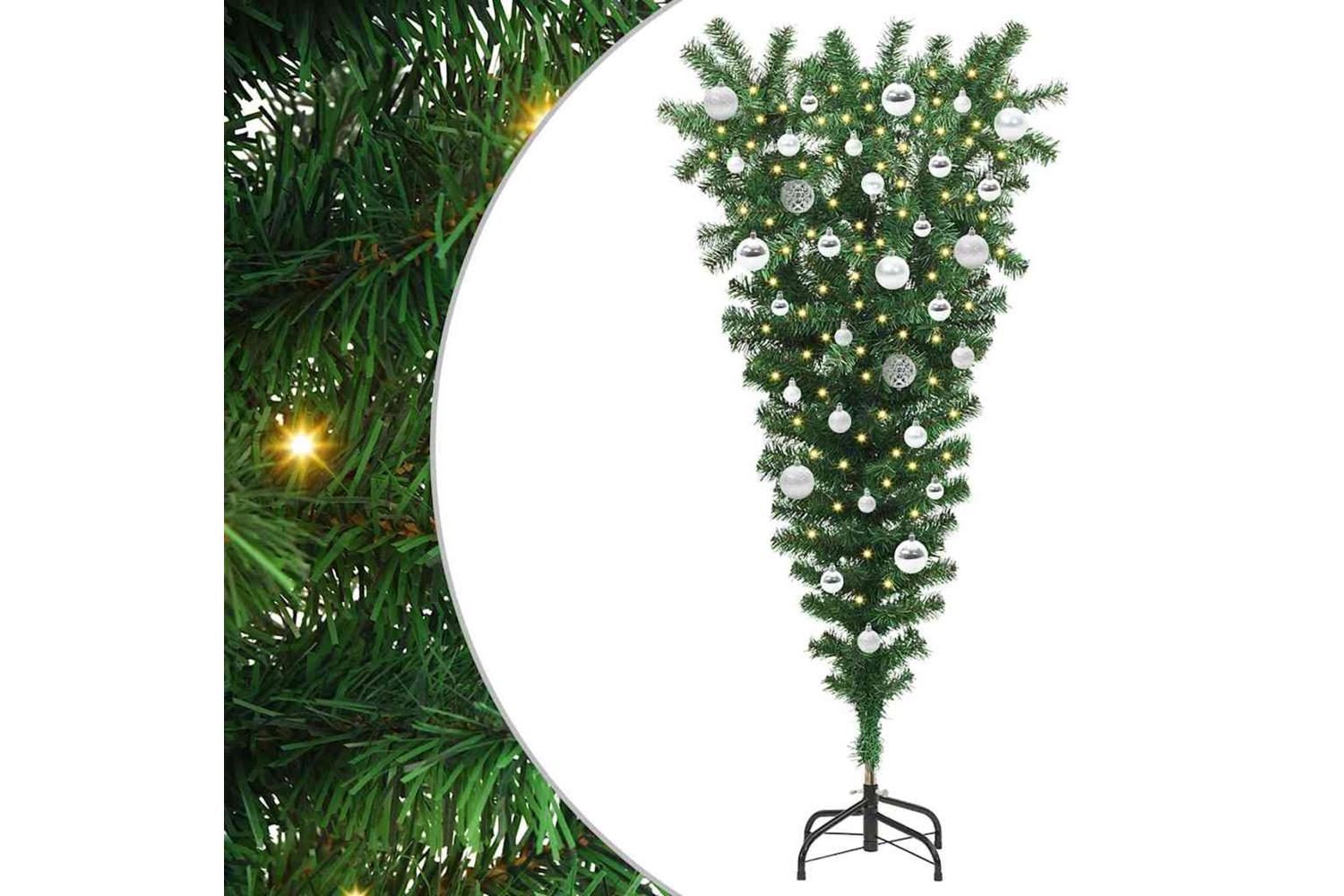 Vidaxl Upside-down Artificial Pre-lit Christmas Tree With Ball Set-2