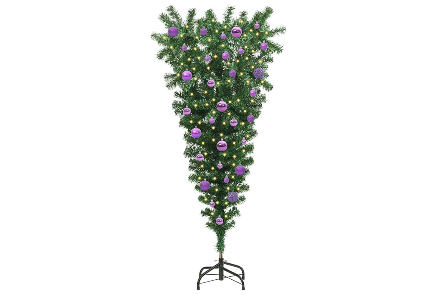 Vidaxl Upside-down Artificial Pre-lit Christmas Tree With Ball Set-3