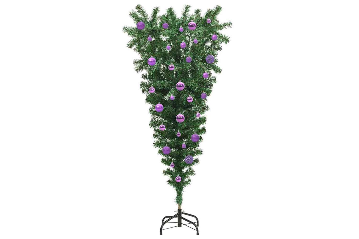 Vidaxl Upside-down Artificial Pre-lit Christmas Tree With Ball Set-4