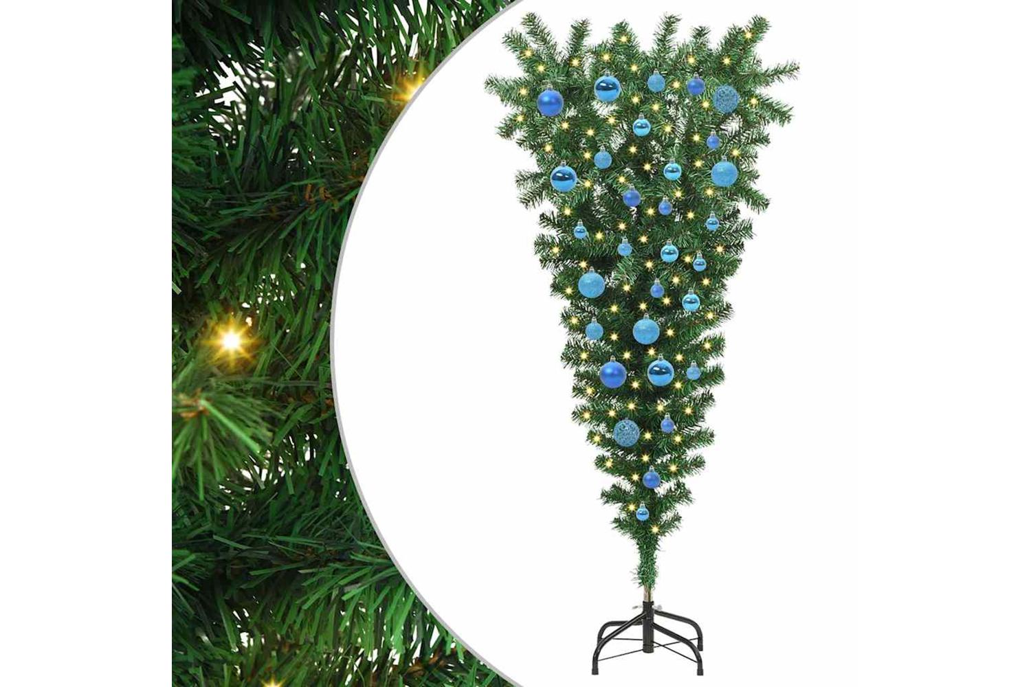 Vidaxl Upside-down Artificial Pre-lit Christmas Tree With Ball Set-2
