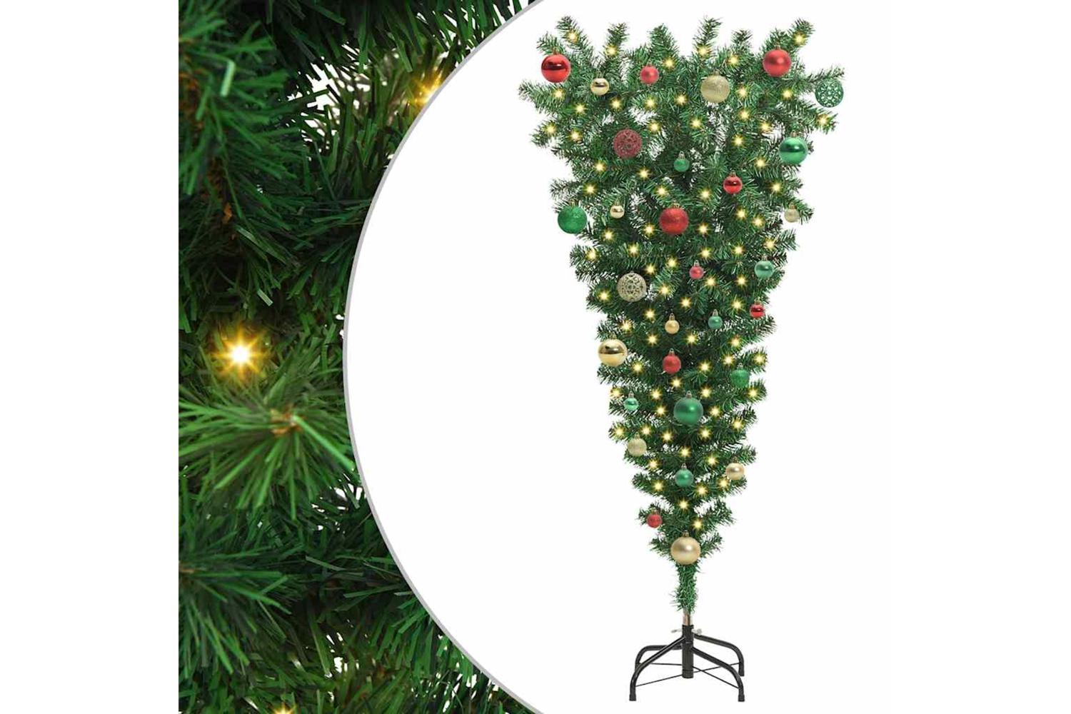 Vidaxl Upside-down Artificial Pre-lit Christmas Tree With Ball Set-2