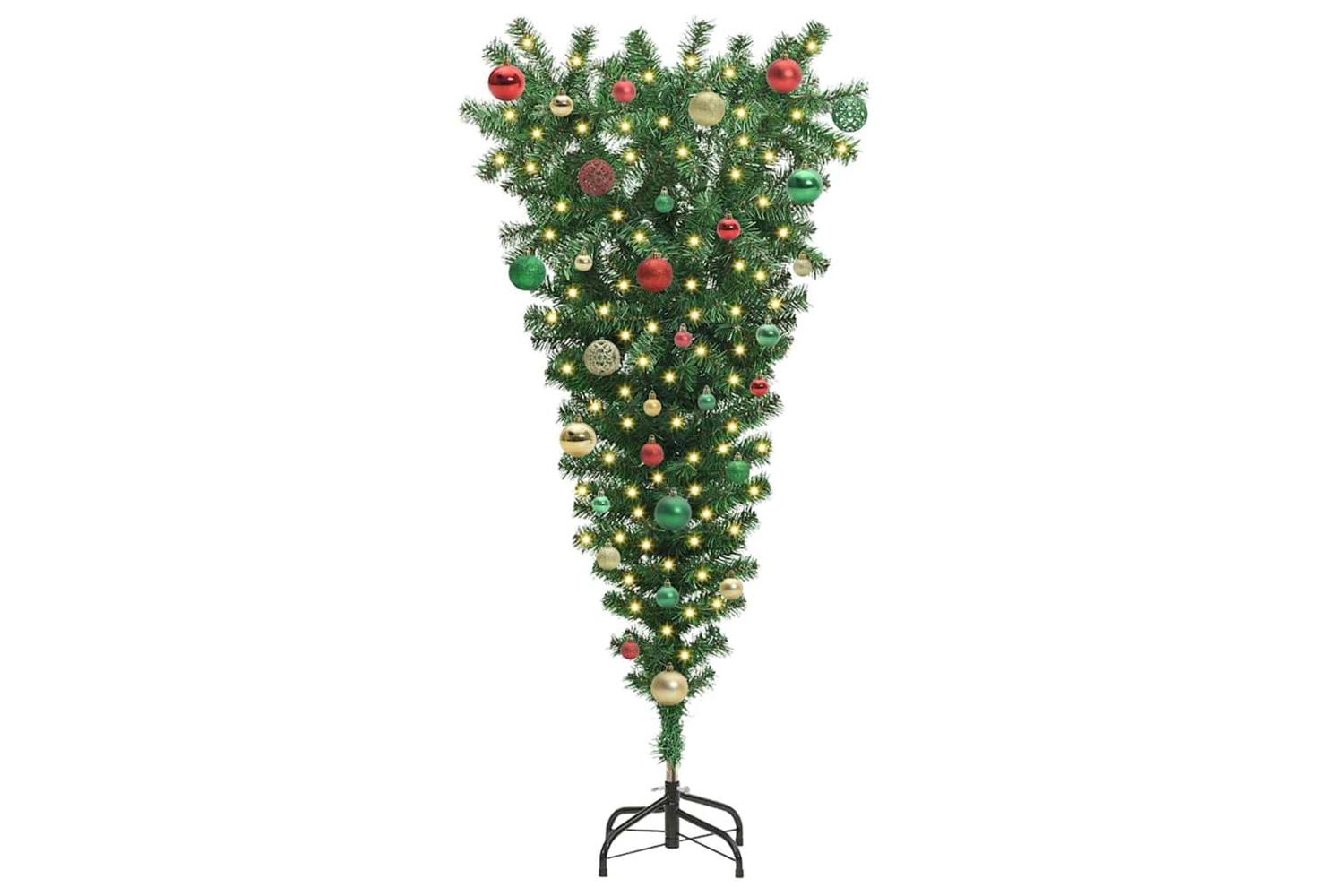 Vidaxl Upside-down Artificial Pre-lit Christmas Tree With Ball Set-3