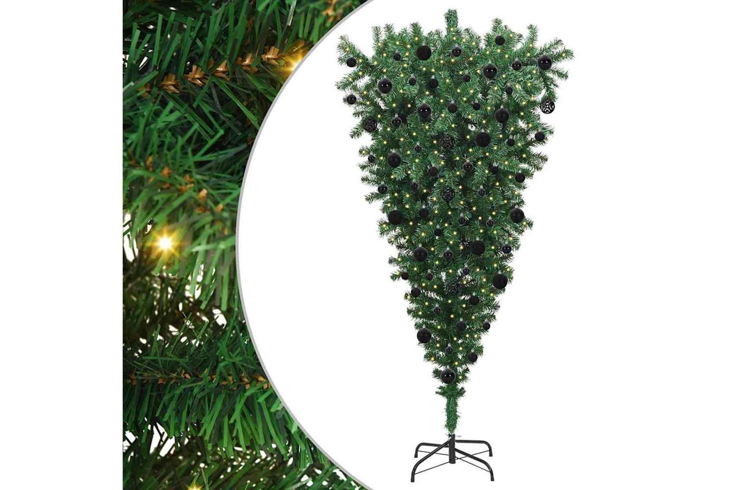Vidaxl Upside-down Artificial Pre-lit Christmas Tree With Ball Set-2