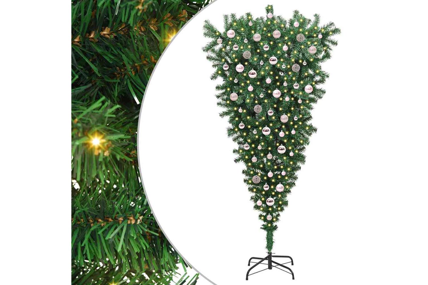 Vidaxl Upside-down Artificial Pre-lit Christmas Tree With Ball Set-2