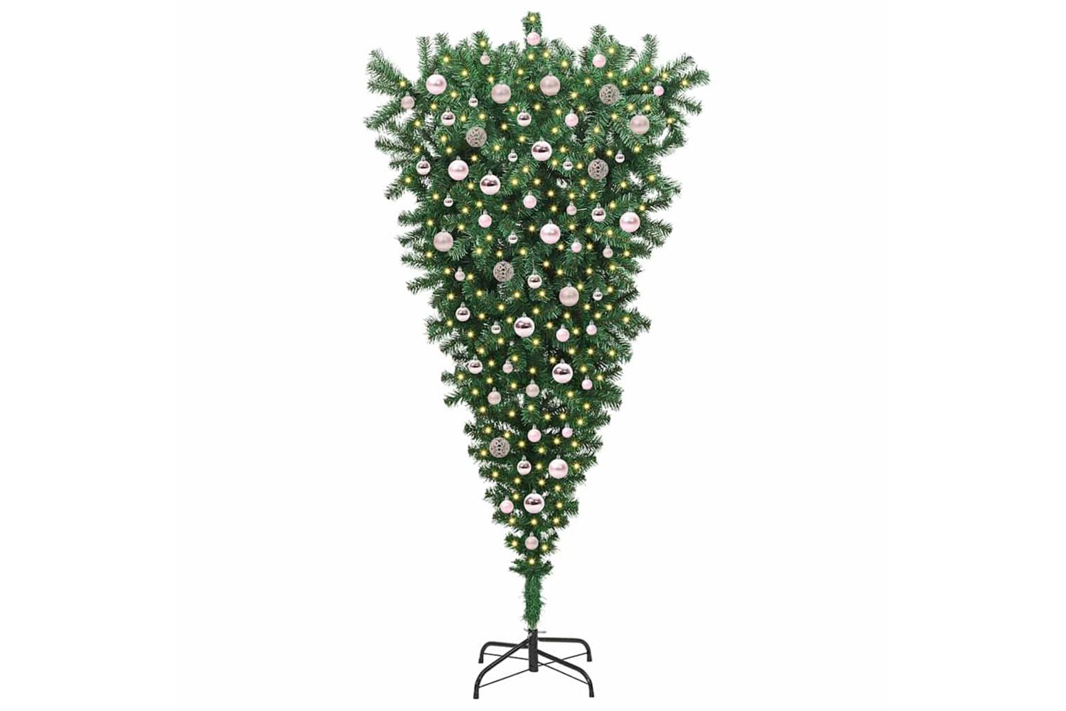 Vidaxl Upside-down Artificial Pre-lit Christmas Tree With Ball Set-3