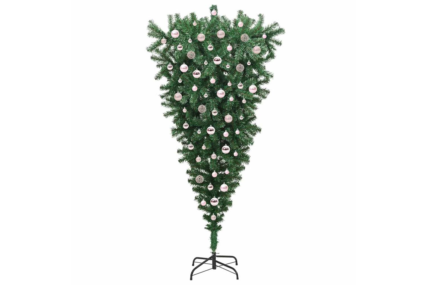 Vidaxl Upside-down Artificial Pre-lit Christmas Tree With Ball Set-4
