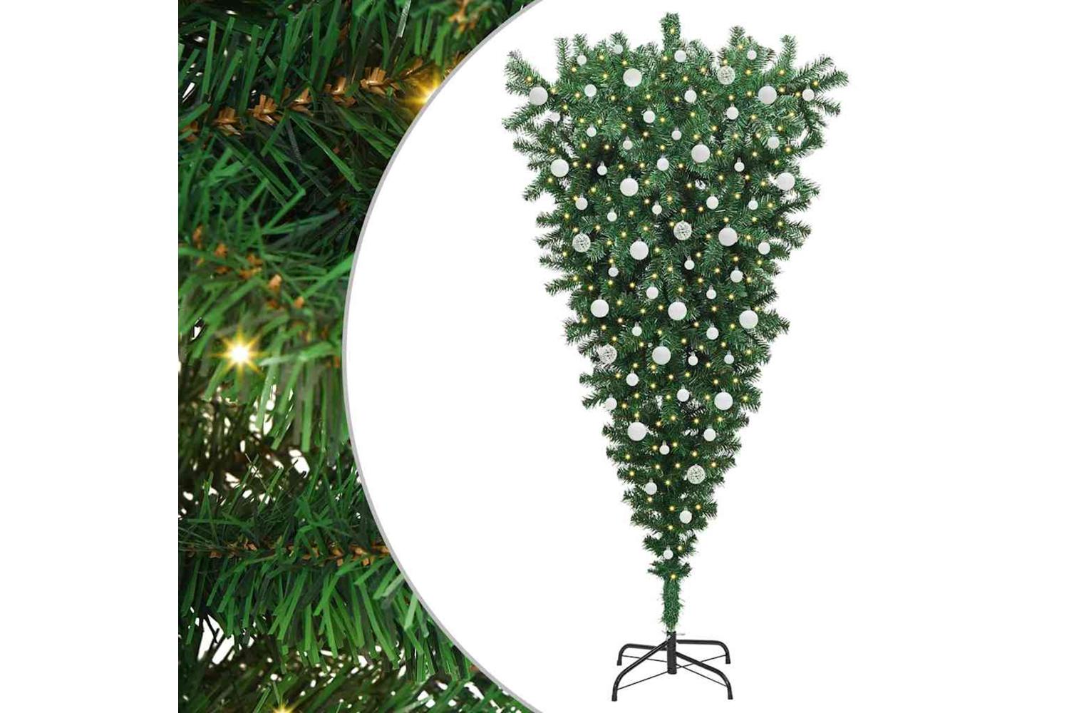 Vidaxl Upside-down Artificial Pre-lit Christmas Tree With Ball Set-2