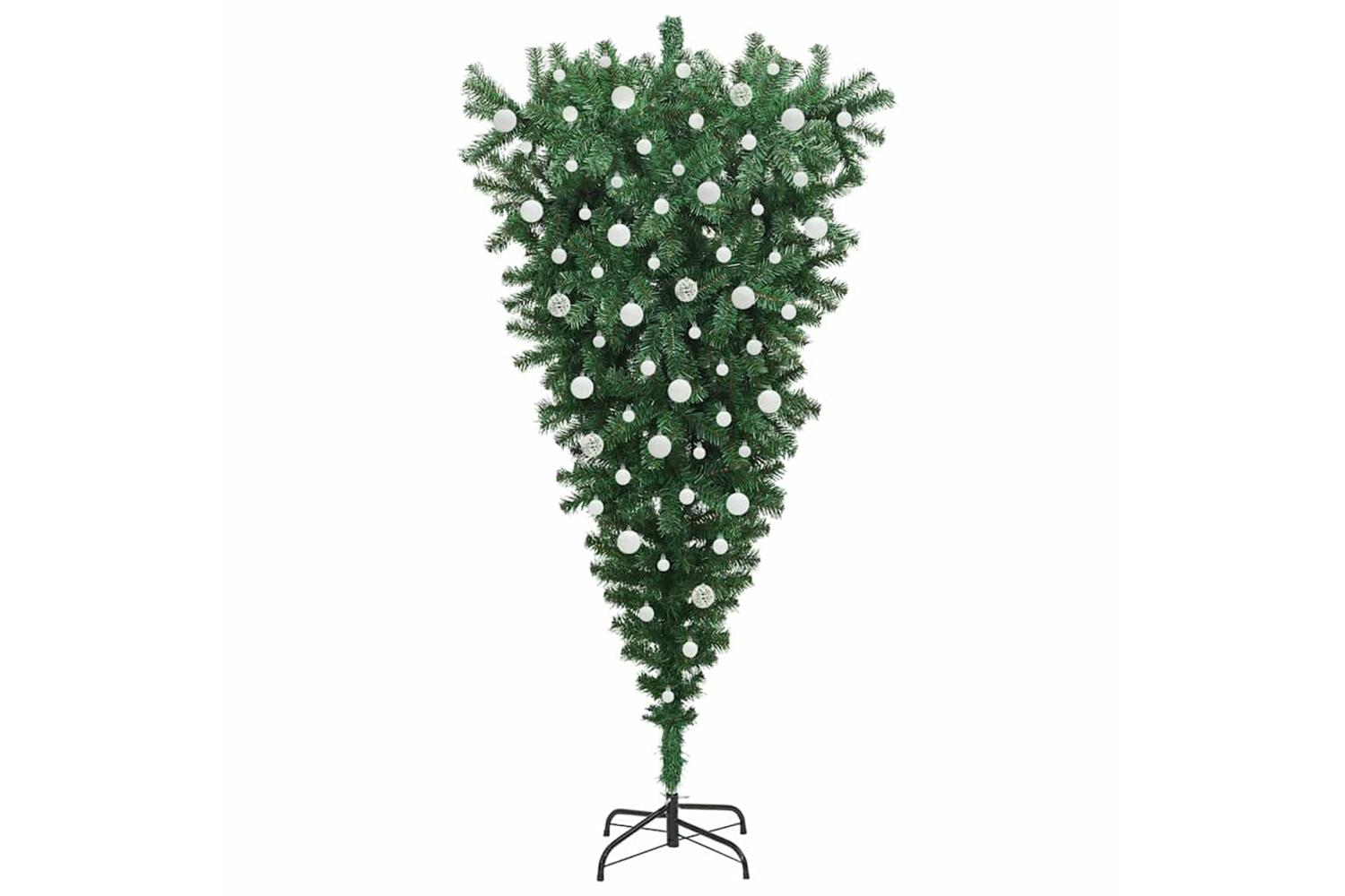Vidaxl Upside-down Artificial Pre-lit Christmas Tree With Ball Set-4