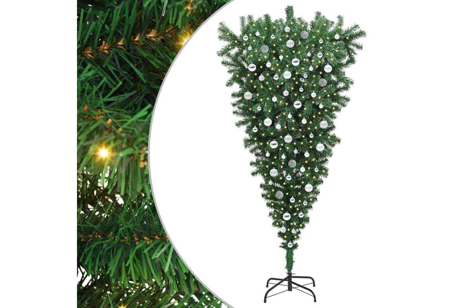 Vidaxl Upside-down Artificial Pre-lit Christmas Tree With Ball Set-2