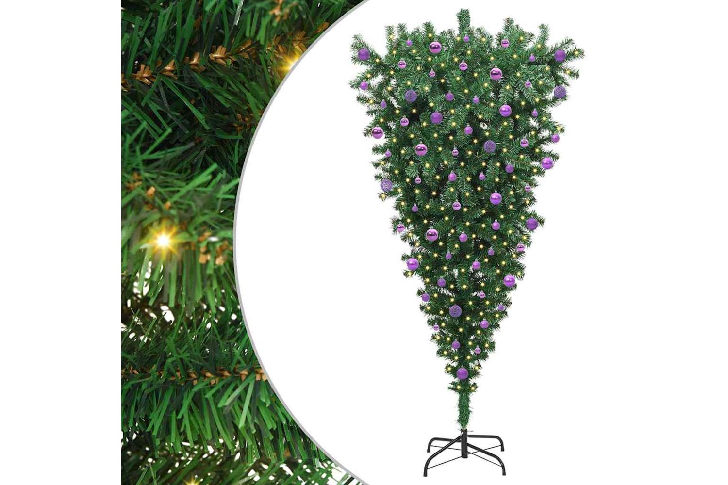 Vidaxl Upside-down Artificial Pre-lit Christmas Tree With Ball Set-2