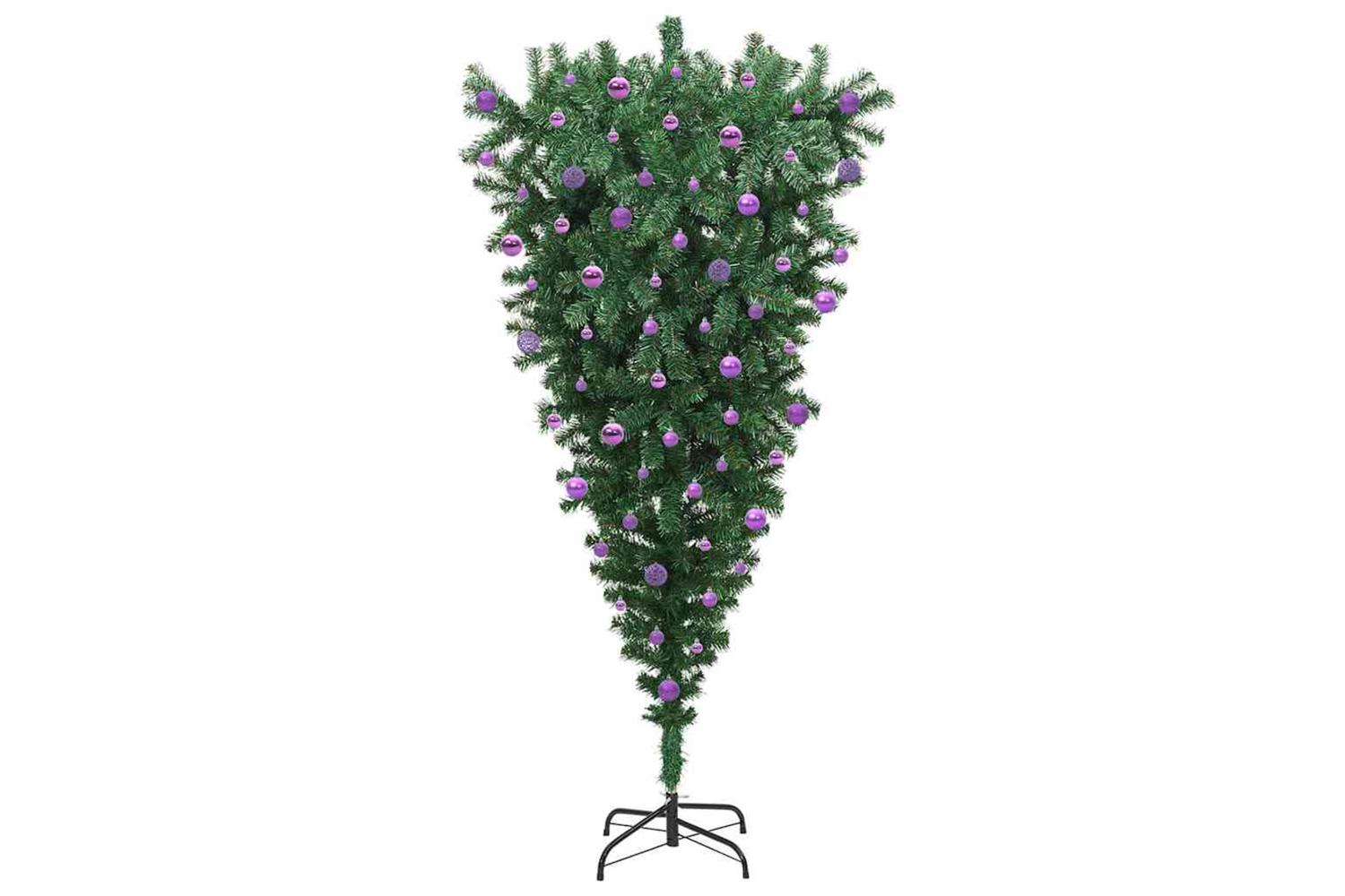 Vidaxl Upside-down Artificial Pre-lit Christmas Tree With Ball Set-4