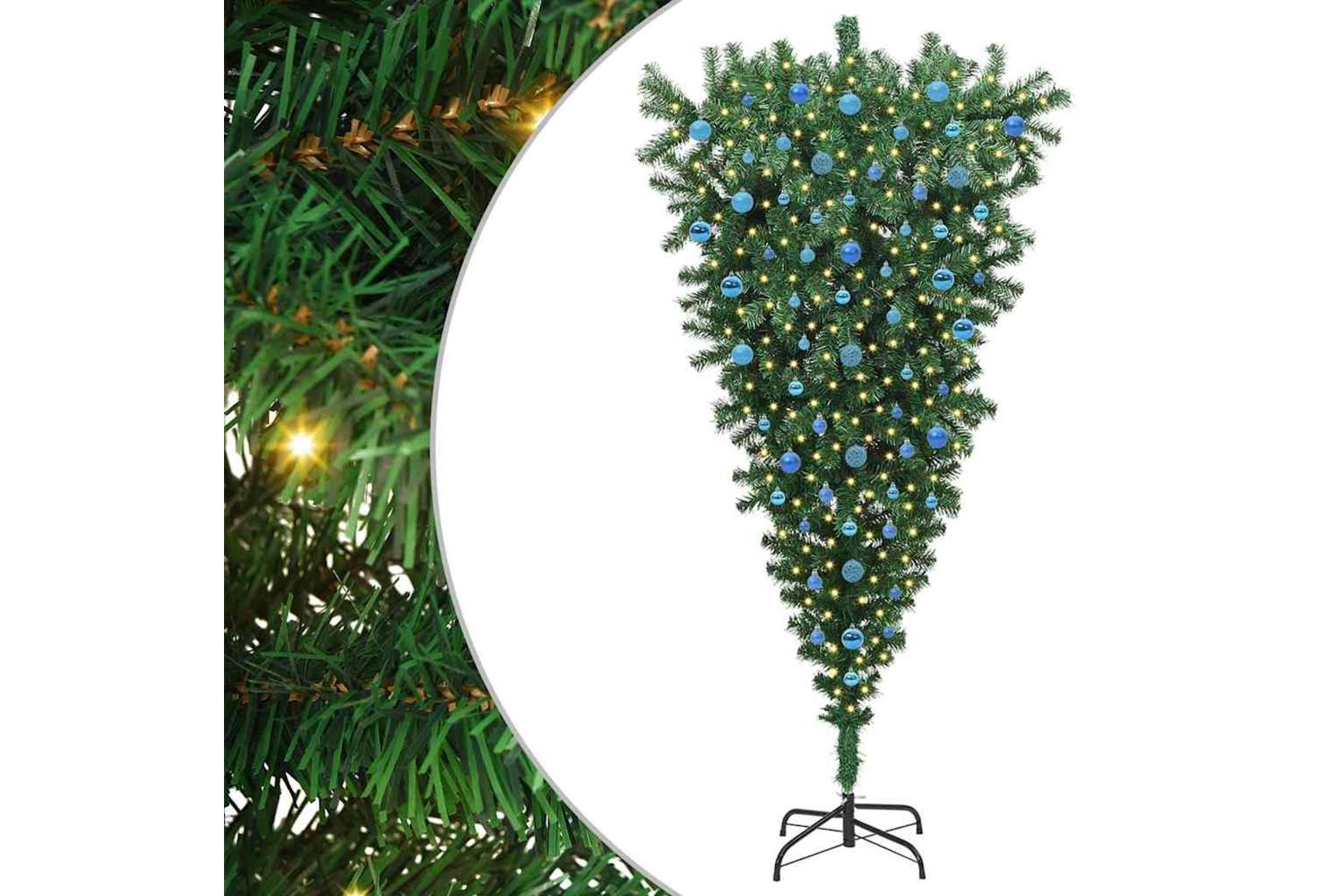 Vidaxl Upside-down Artificial Pre-lit Christmas Tree With Ball Set-2