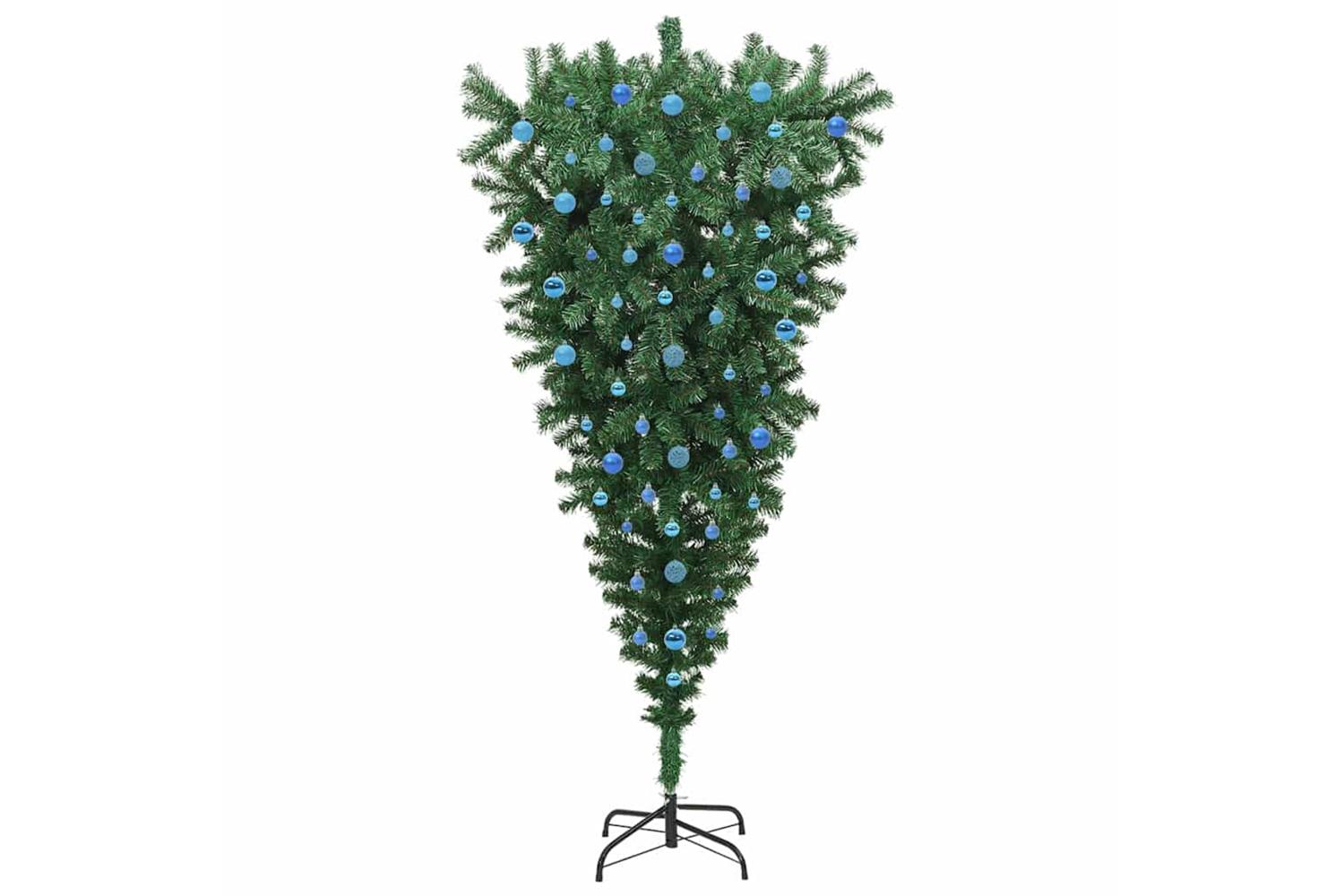 Vidaxl Upside-down Artificial Pre-lit Christmas Tree With Ball Set-4