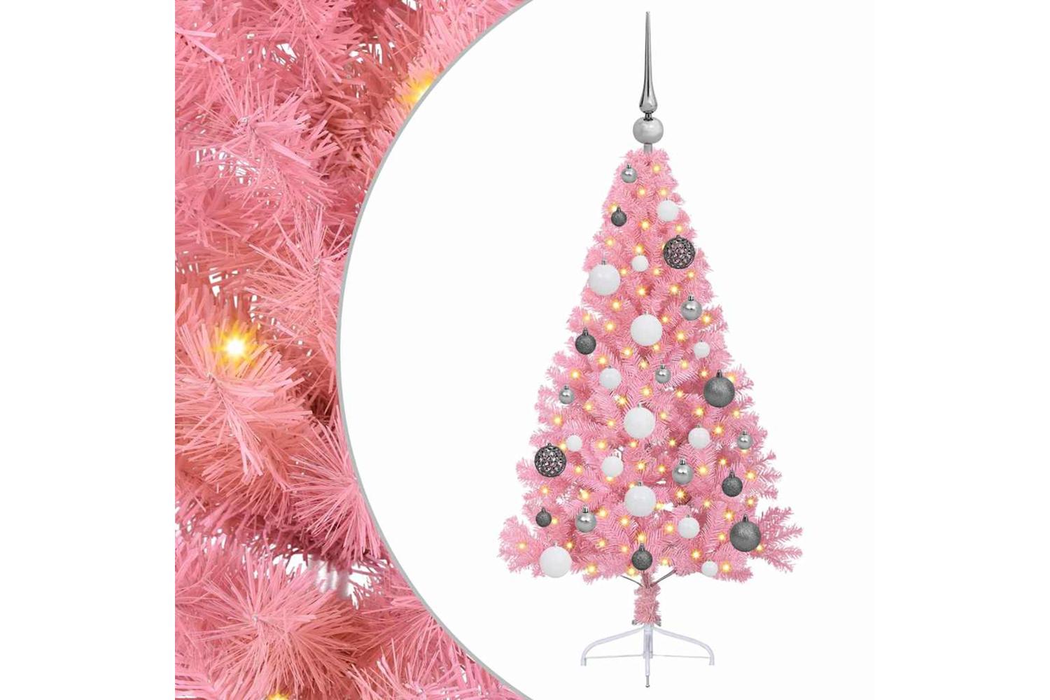 Vidaxl Artificial Pre-lit Christmas Tree With 150 Leds Pink 120 Cm Pvc-2
