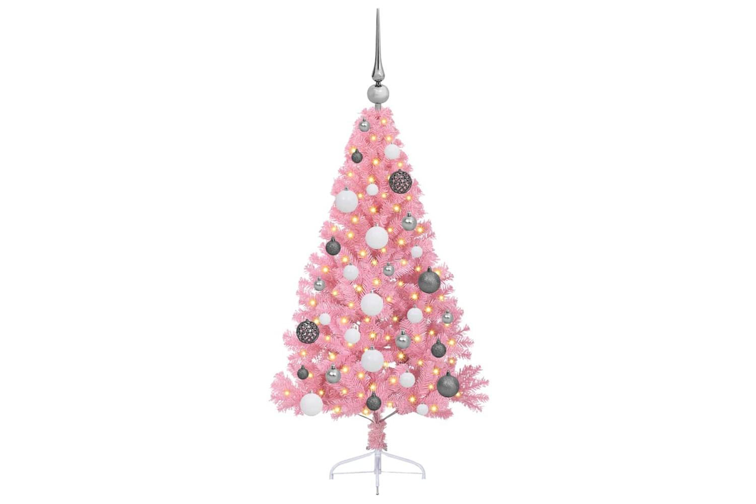 Vidaxl Artificial Pre-lit Christmas Tree With 150 Leds Pink 120 Cm Pvc-3
