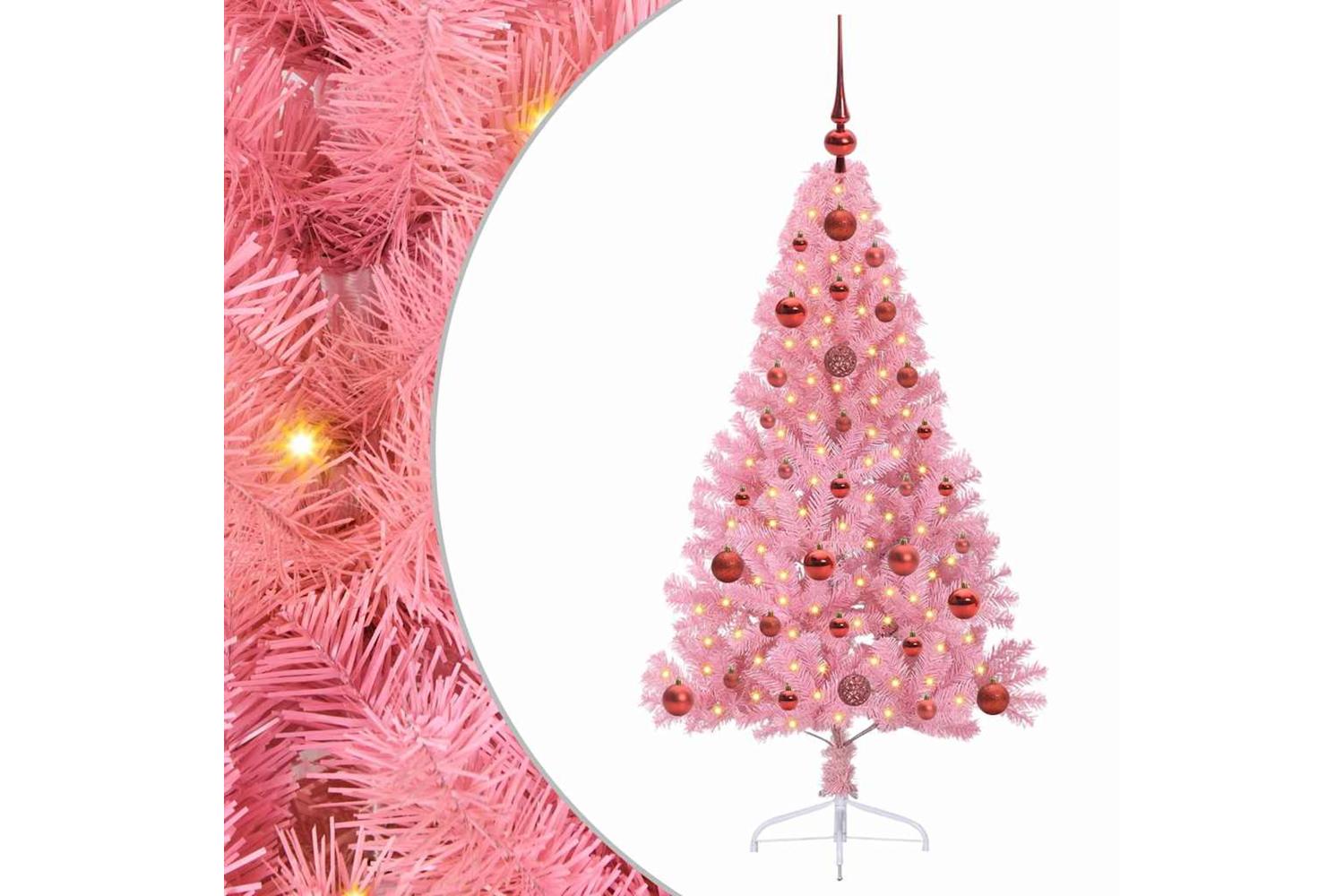 Vidaxl Artificial Pre-lit Christmas Tree With 150 Leds Pink 120 Cm Pvc-2