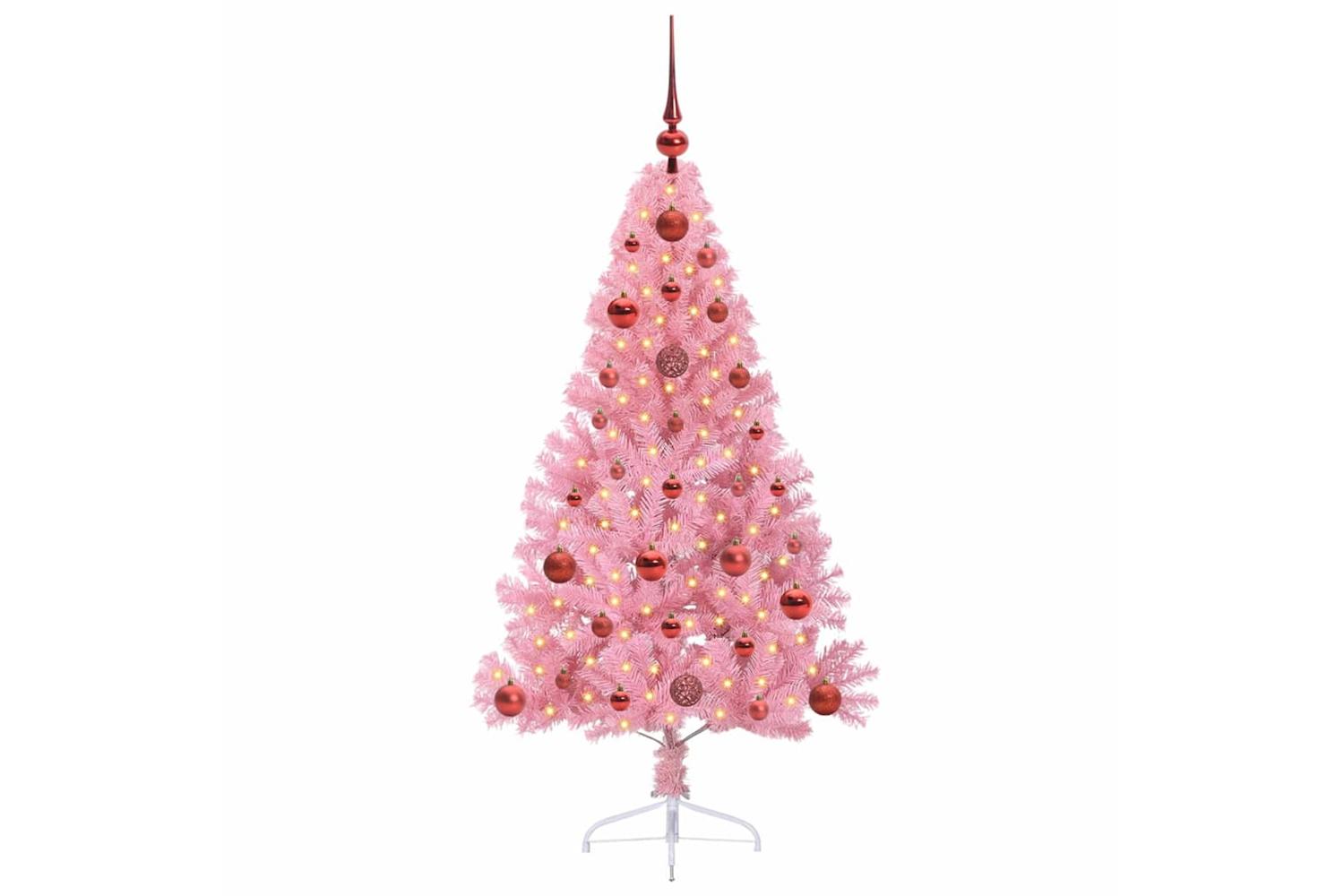 Vidaxl Artificial Pre-lit Christmas Tree With 150 Leds Pink 120 Cm Pvc-3