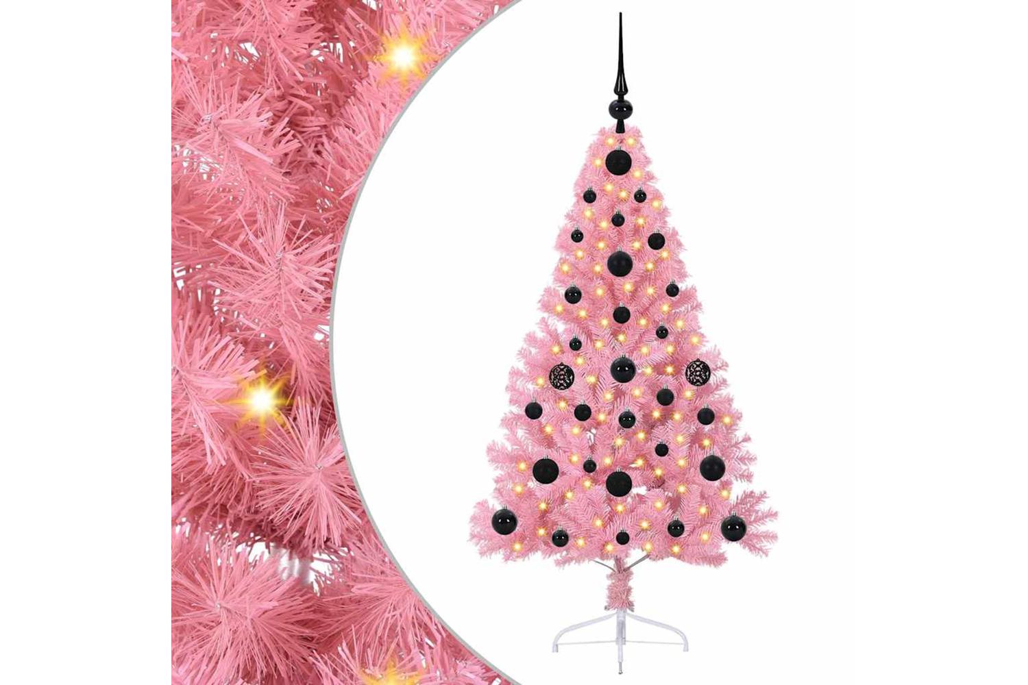 Vidaxl Artificial Pre-lit Christmas Tree With 150 Leds Pink 120 Cm Pvc-2