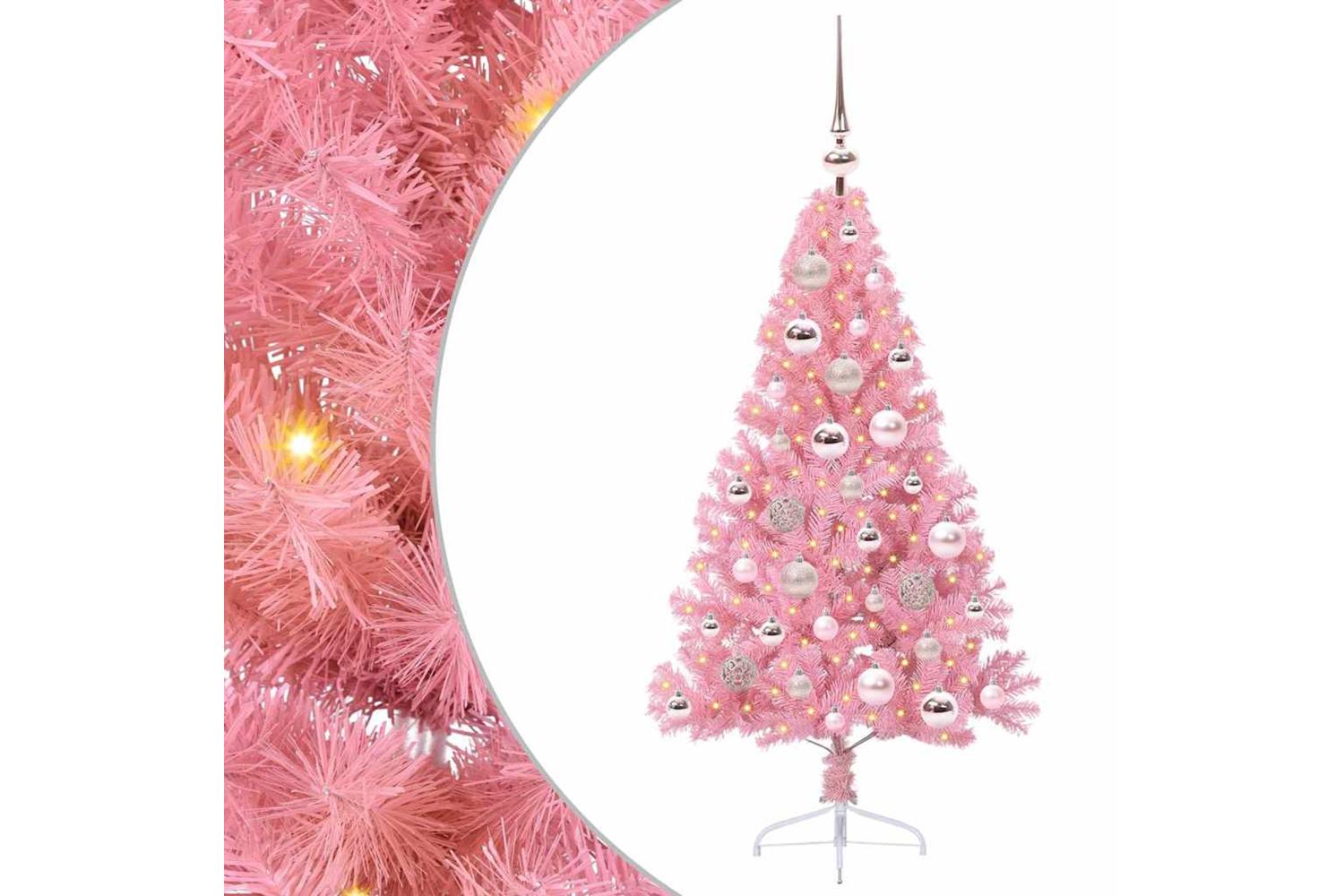 Vidaxl Artificial Pre-lit Christmas Tree With 150 Leds Pink 120 Cm Pvc-2
