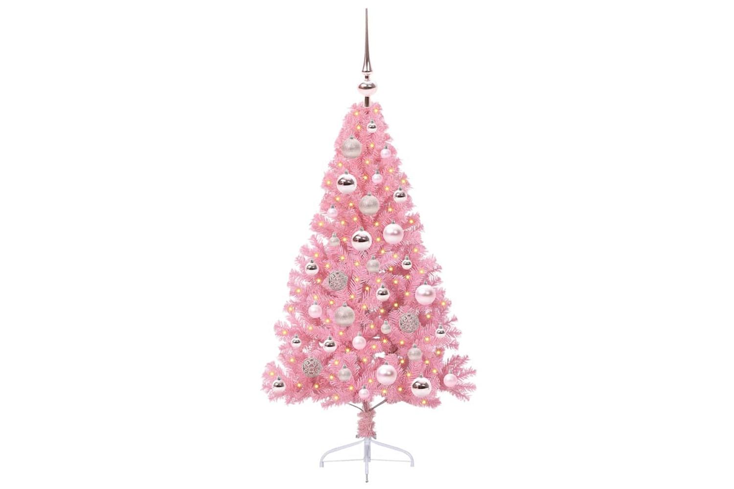 Vidaxl Artificial Pre-lit Christmas Tree With 150 Leds Pink 120 Cm Pvc-3