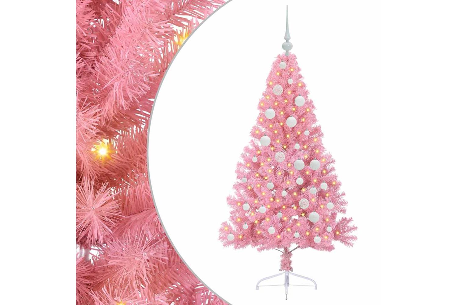 Vidaxl Artificial Pre-lit Christmas Tree With 150 Leds Pink 120 Cm Pvc-2