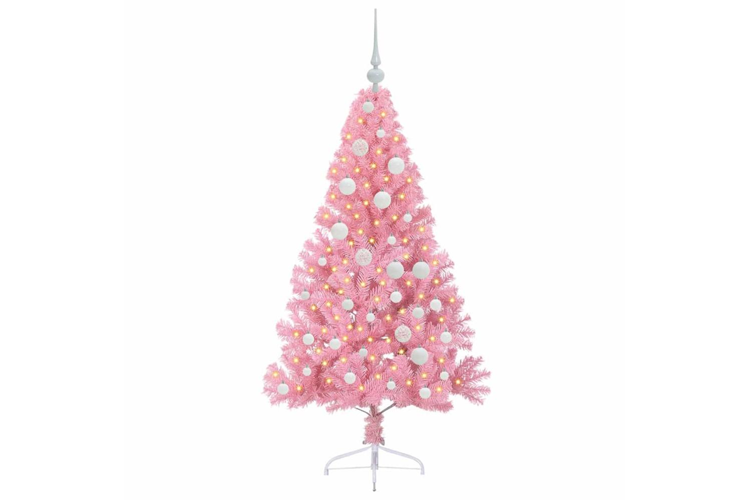 Vidaxl Artificial Pre-lit Christmas Tree With 150 Leds Pink 120 Cm Pvc-3
