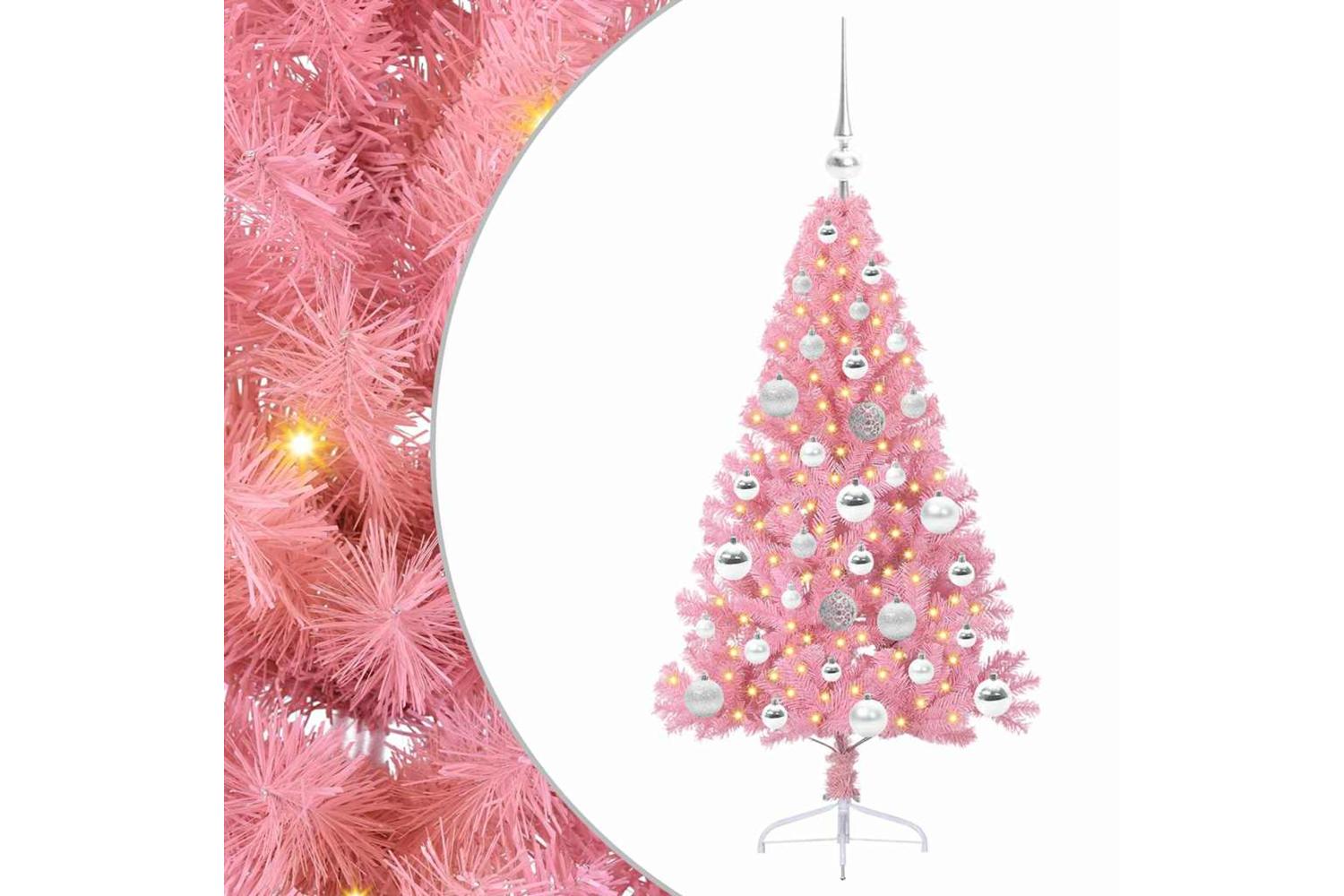 Vidaxl Artificial Pre-lit Christmas Tree With 150 Leds Pink 120 Cm Pvc-2