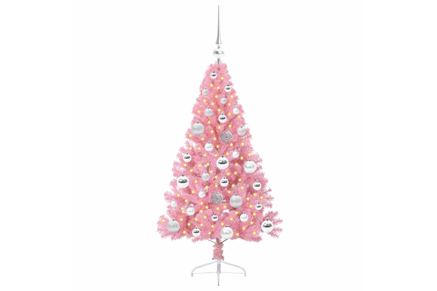 Vidaxl Artificial Pre-lit Christmas Tree With 150 Leds Pink 120 Cm Pvc-3