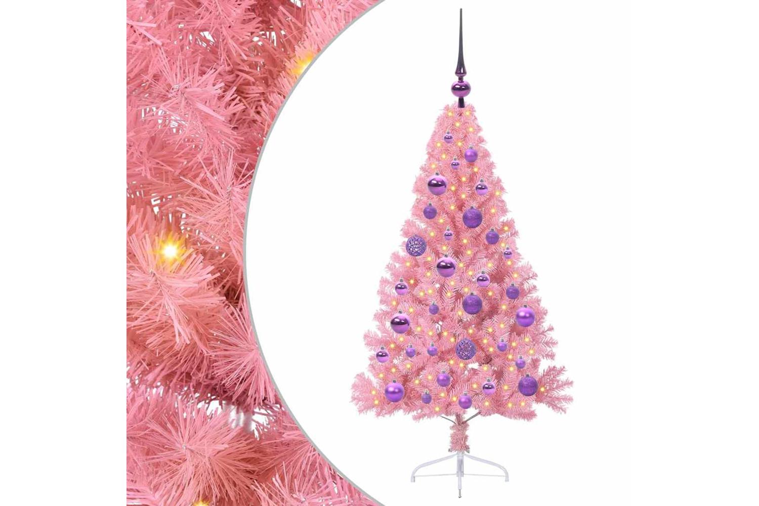 Vidaxl Artificial Pre-lit Christmas Tree With 150 Leds Pink 120 Cm Pvc