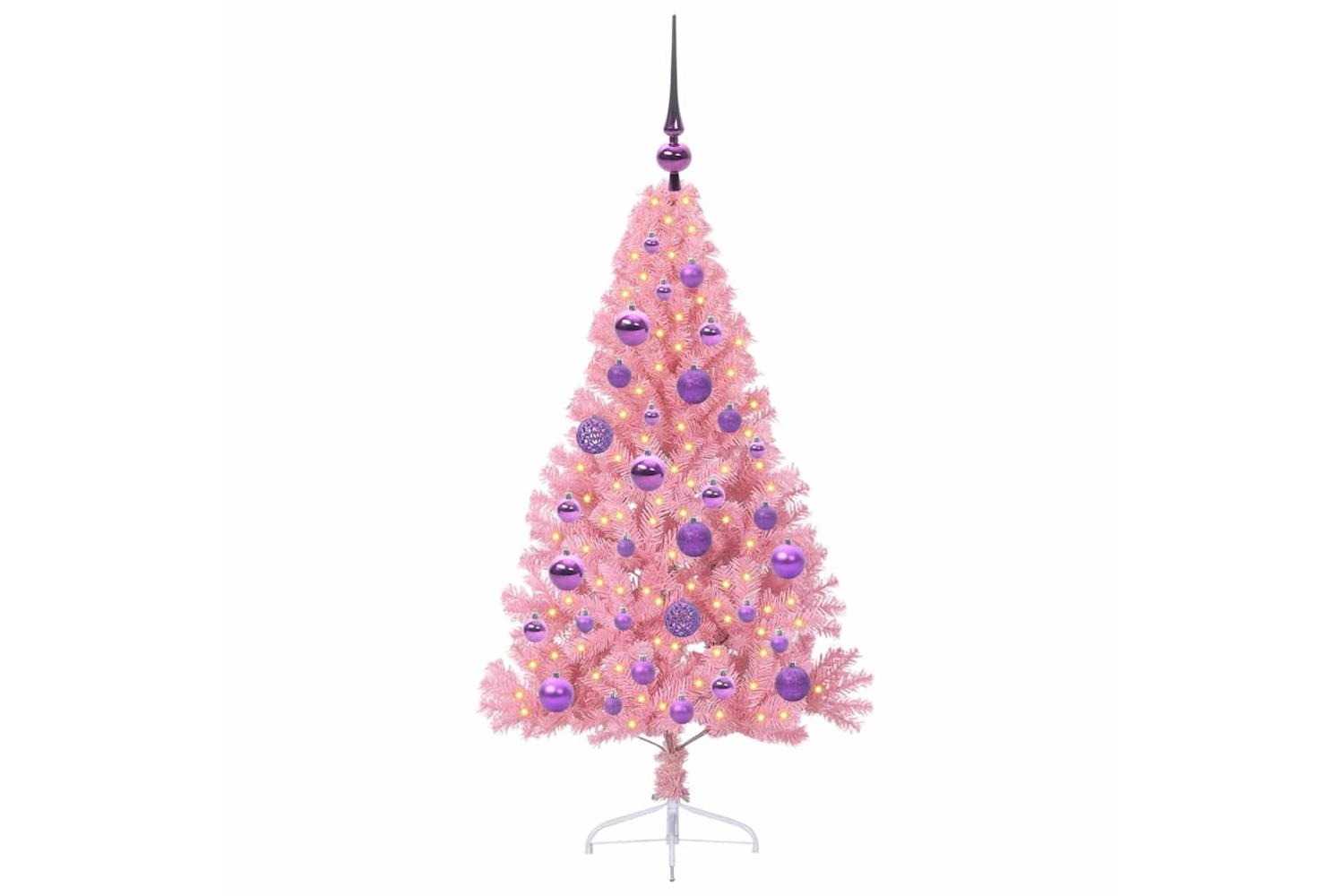Vidaxl Artificial Pre-lit Christmas Tree With 150 Leds Pink 120 Cm Pvc-3