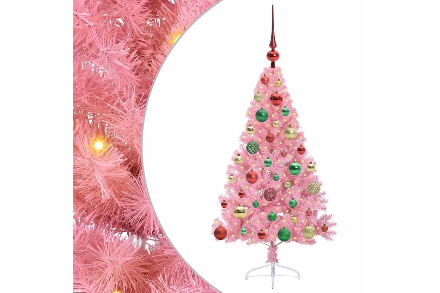 Vidaxl Artificial Pre-lit Christmas Tree With 150 Leds Pink 120 Cm Pvc-2