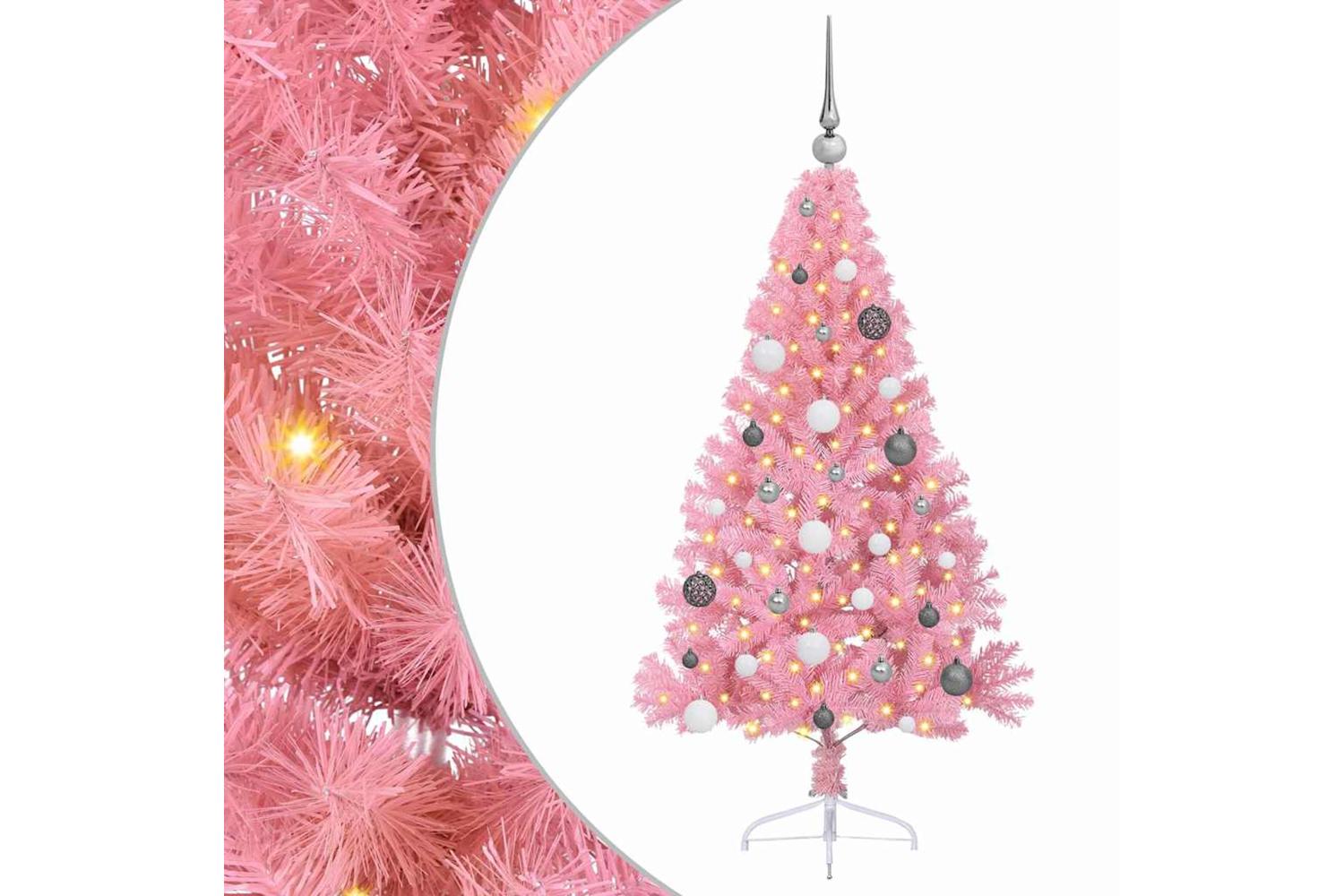 Vidaxl Artificial Pre-lit Christmas Tree With 150 Leds Pink 150 Cm Pvc-2