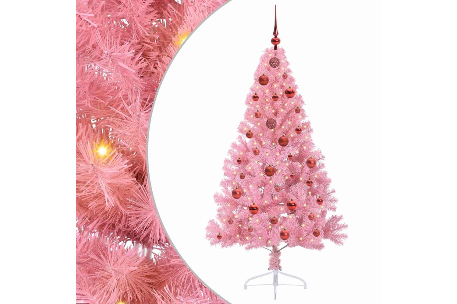 Vidaxl Artificial Pre-lit Christmas Tree With 150 Leds Pink 150 Cm Pvc-2