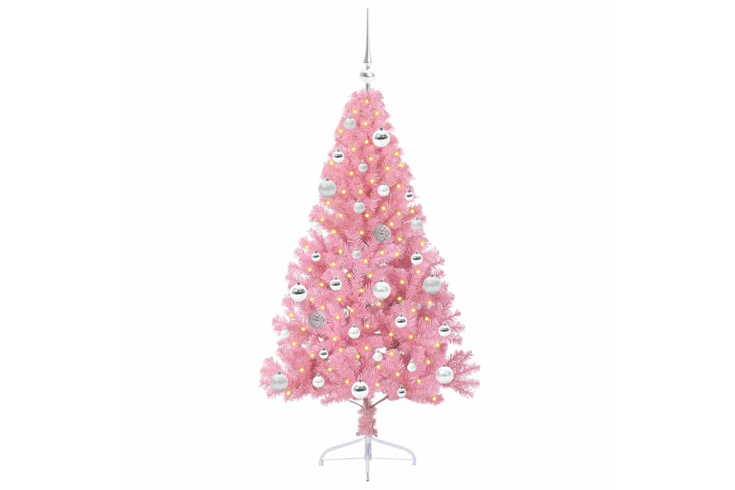 Vidaxl Artificial Pre-lit Christmas Tree With 150 Leds Pink 150 Cm Pvc-3
