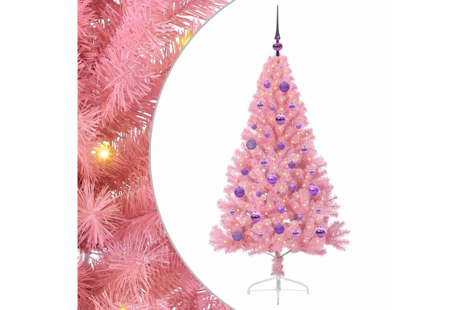 Vidaxl Artificial Pre-lit Christmas Tree With 150 Leds Pink 150 Cm Pvc-2