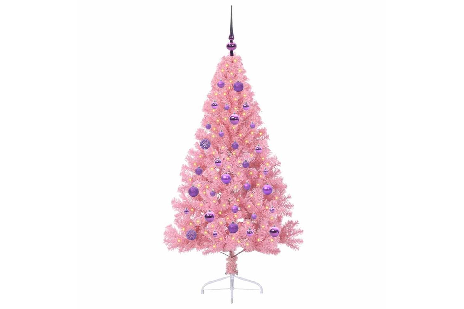 Vidaxl Artificial Pre-lit Christmas Tree With 150 Leds Pink 150 Cm Pvc-3