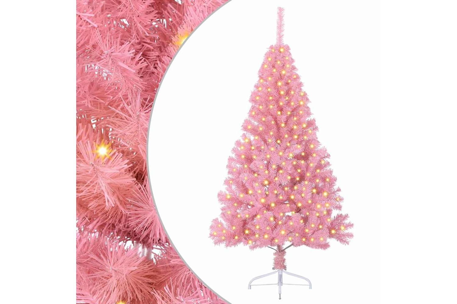 Vidaxl Artificial Pre-lit Christmas Tree With 300 Leds Pink 180 Cm Pvc-2