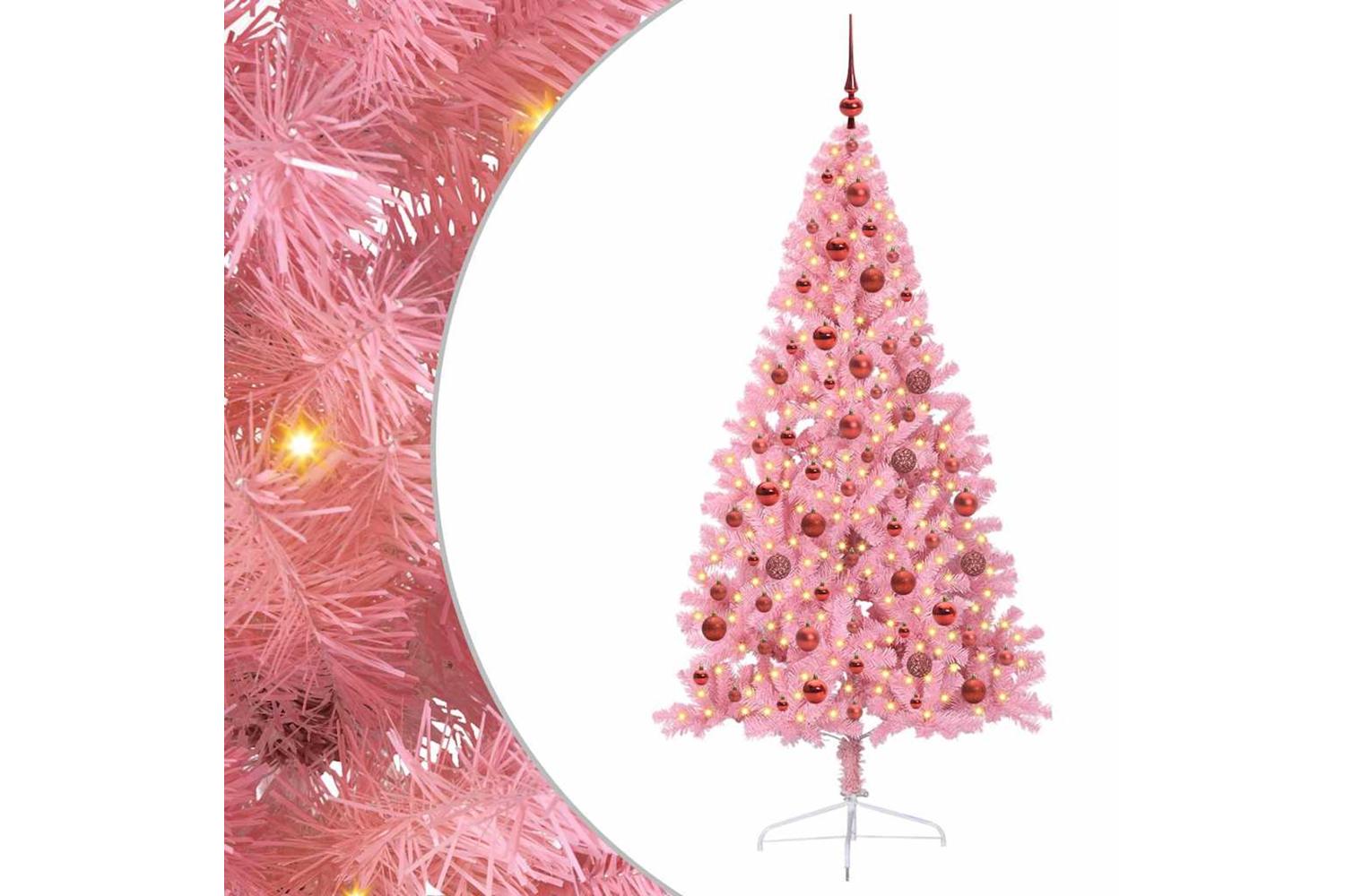Vidaxl Artificial Pre-lit Christmas Tree With 300 Leds Pink 180 Cm Pvc-2