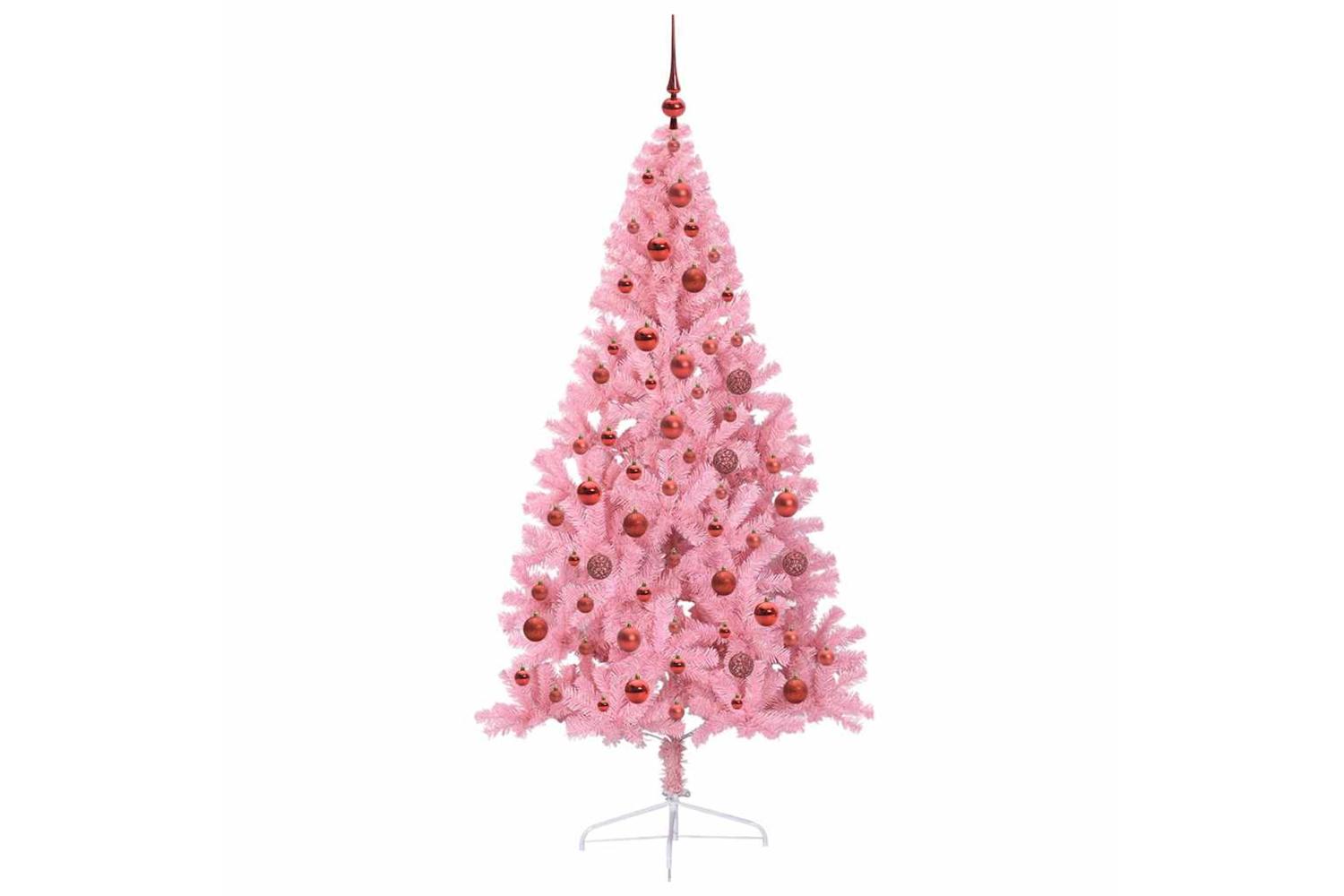 Vidaxl Artificial Pre-lit Christmas Tree With 300 Leds Pink 180 Cm Pvc-4