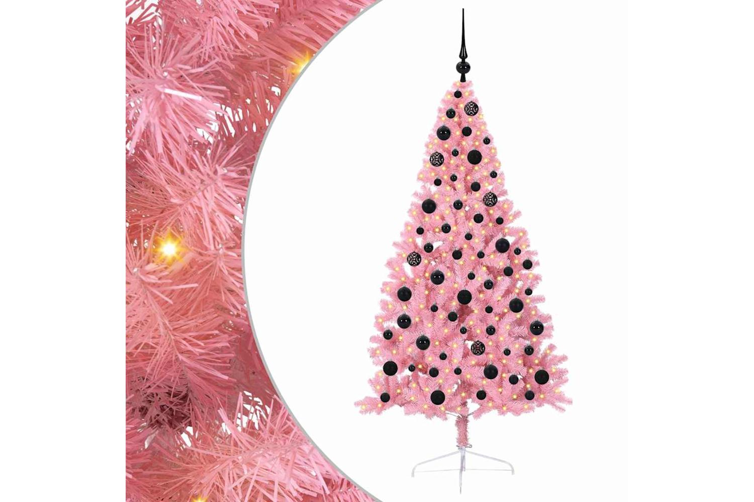 Vidaxl Artificial Pre-lit Christmas Tree With 300 Leds Pink 180 Cm Pvc-2