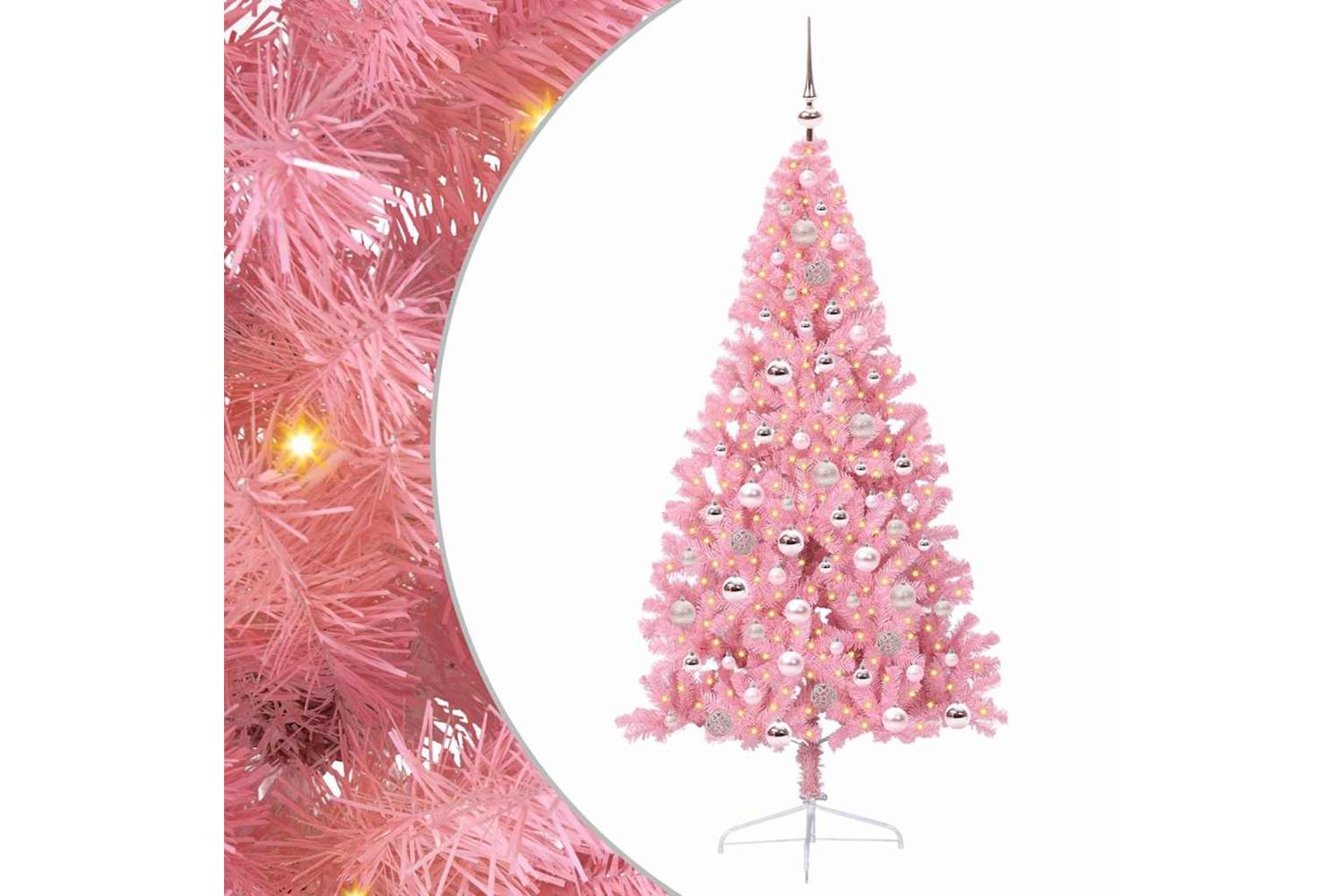Vidaxl Artificial Pre-lit Christmas Tree With 300 Leds Pink 180 Cm Pvc-2