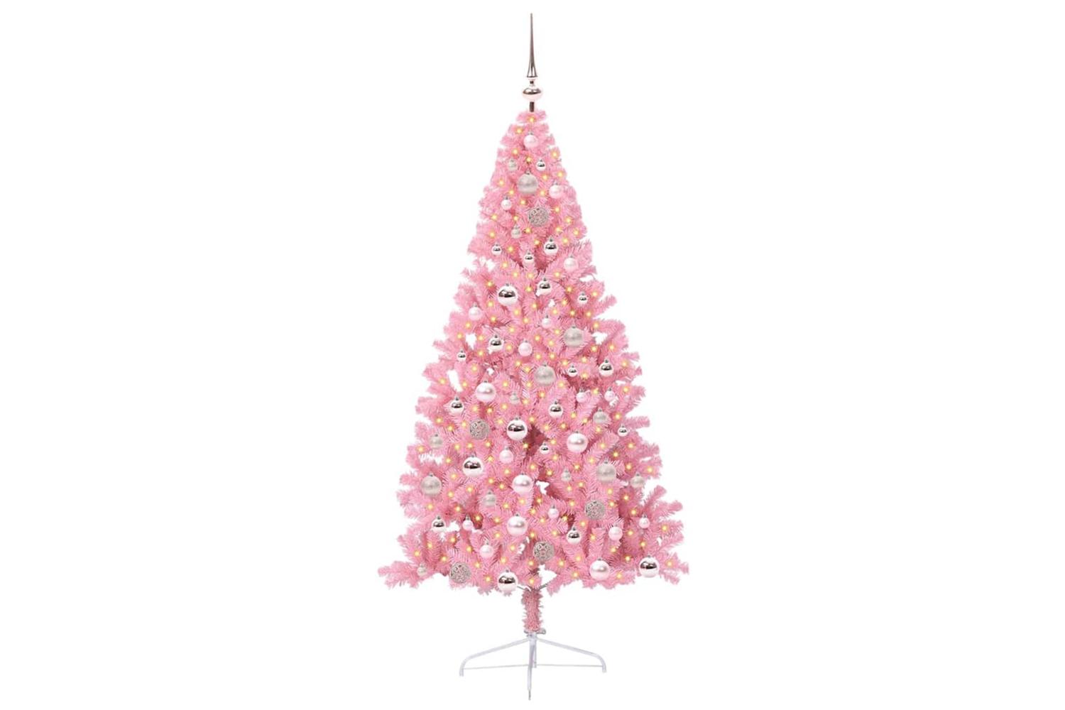 Vidaxl Artificial Pre-lit Christmas Tree With 300 Leds Pink 180 Cm Pvc-3