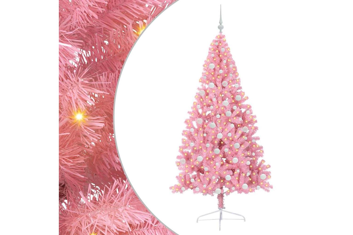 Vidaxl Artificial Pre-lit Christmas Tree With 300 Leds Pink 180 Cm Pvc-2