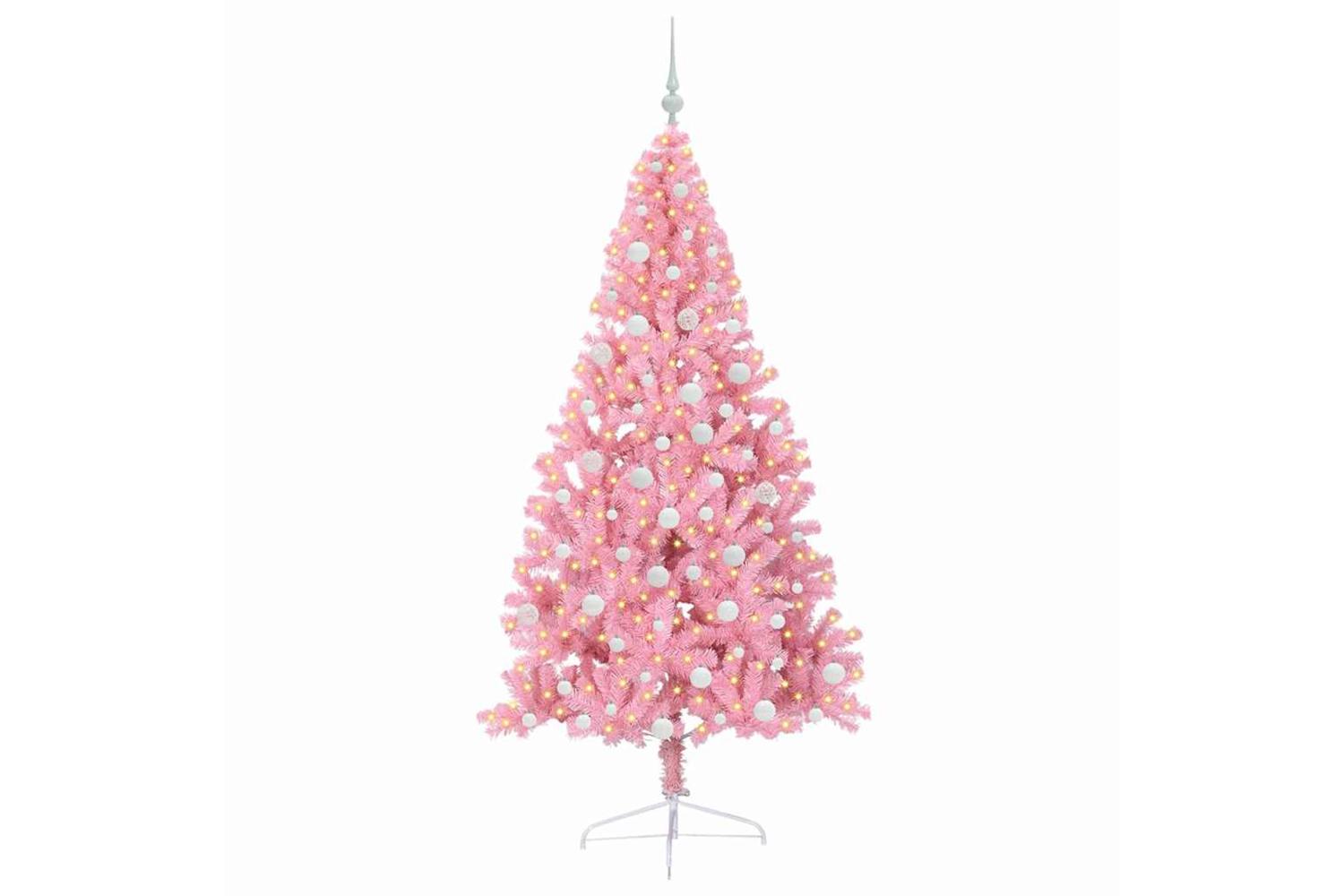 Vidaxl Artificial Pre-lit Christmas Tree With 300 Leds Pink 180 Cm Pvc-3