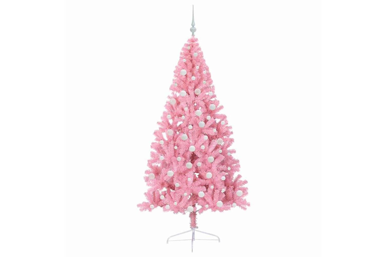 Vidaxl Artificial Pre-lit Christmas Tree With 300 Leds Pink 180 Cm Pvc-4