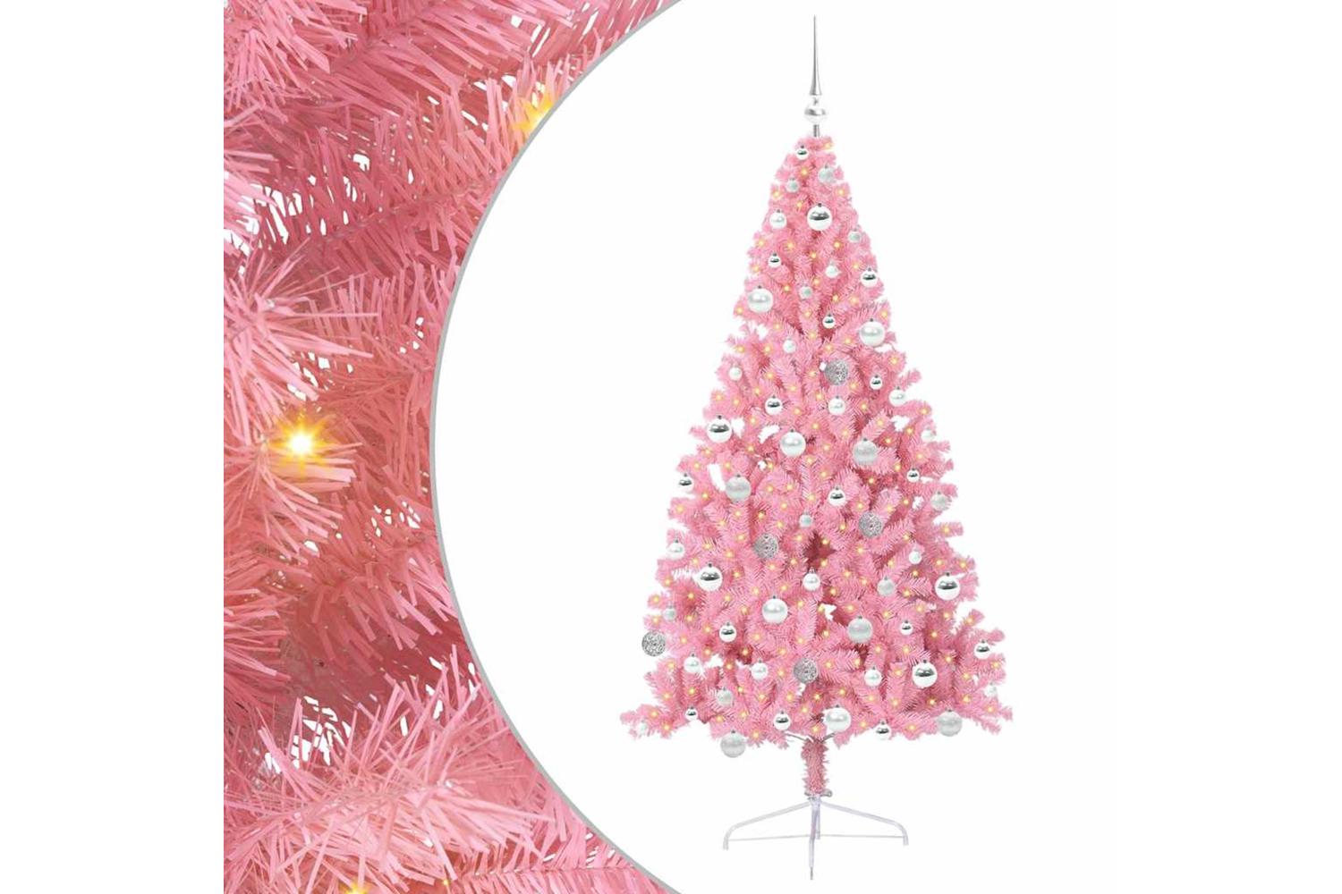 Vidaxl Artificial Pre-lit Christmas Tree With 300 Leds Pink 180 Cm Pvc-2