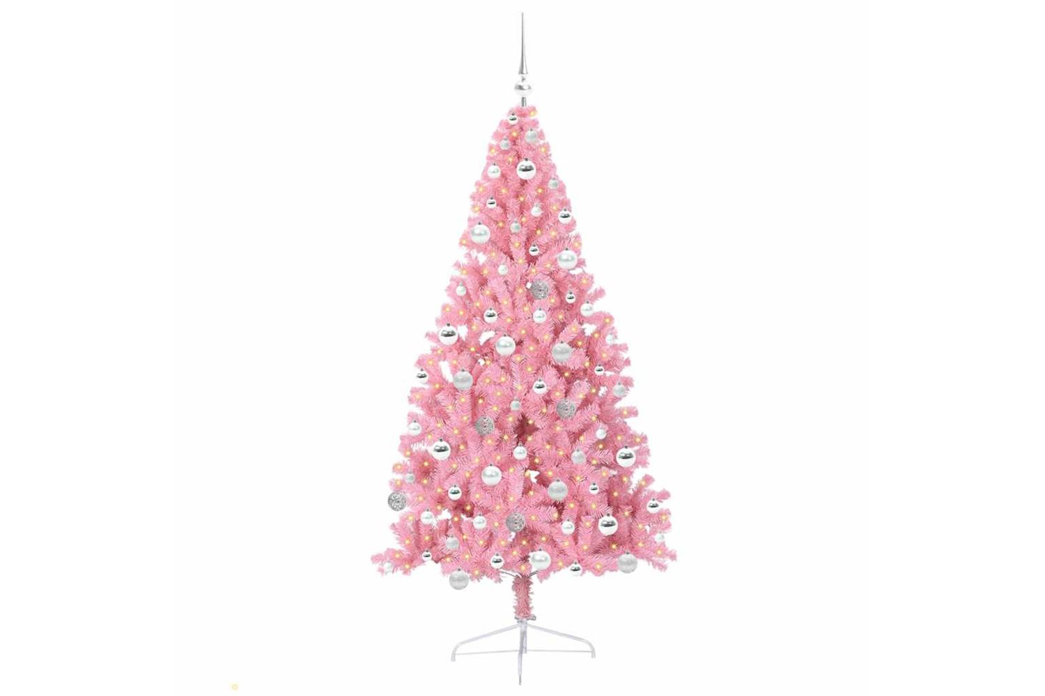 Vidaxl Artificial Pre-lit Christmas Tree With 300 Leds Pink 180 Cm Pvc-3