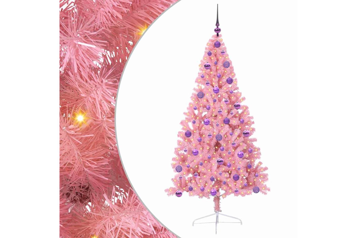 Vidaxl Artificial Pre-lit Christmas Tree With 300 Leds Pink 180 Cm Pvc-2